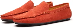Men's Classic Moccasin Soft Comfort Suede Loafers British Minimalist Flat Driving Slip On Shoes Orange 6.5 Men US 9.45''Heel to Toe