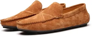 Men's Classic Moccasin Soft Comfort Suede Loafers British Minimalist Flat Driving Slip On Shoes Yellow 8.5 Men US 10.04''Heel to Toe