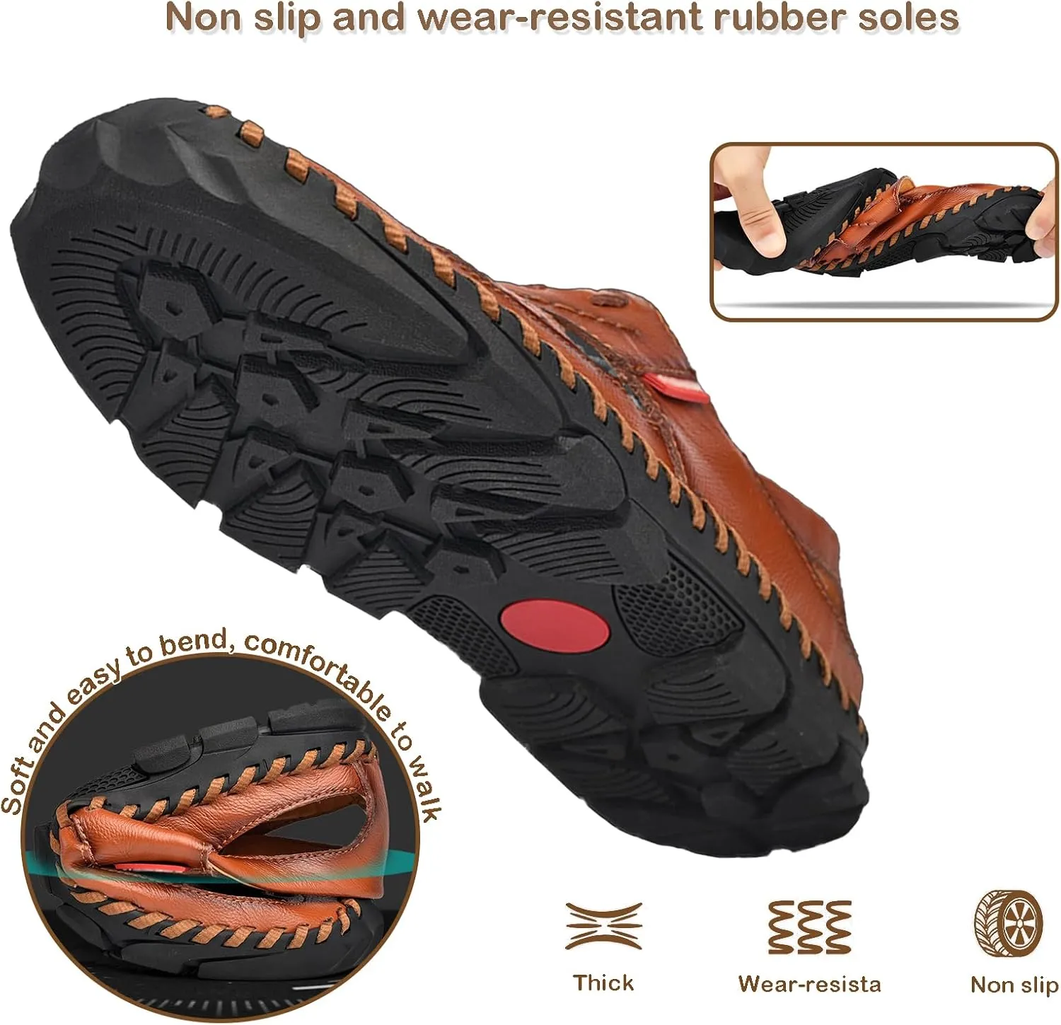 Men's Closed Toe Slip on Fisherman Sandal, Closed Toe Comfortable Leather Water Shoes, Non Slip Hiking Sandals for Travel Trekking Camping