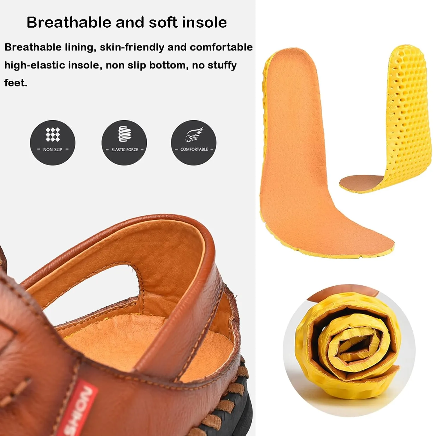 Men's Closed Toe Slip on Fisherman Sandal, Closed Toe Comfortable Leather Water Shoes, Non Slip Hiking Sandals for Travel Trekking Camping