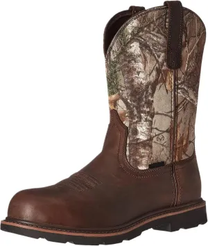 Mens Cowboy Boots: Square Toe, Embroidered, Wide Calf, Slip On, Brown Leather, Western, Winter Boots (7.5-13 US, 38-48 EU)