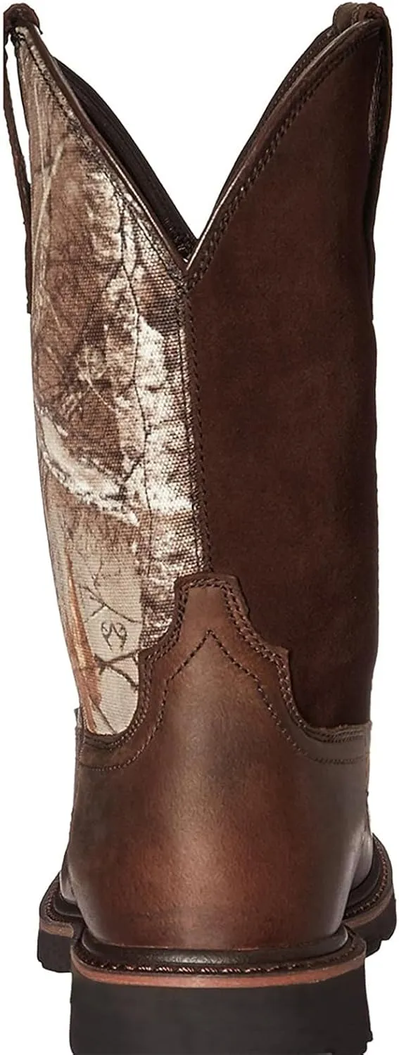 Mens Cowboy Boots: Square Toe, Embroidered, Wide Calf, Slip On, Brown Leather, Western, Winter Boots (7.5-13 US, 38-48 EU)