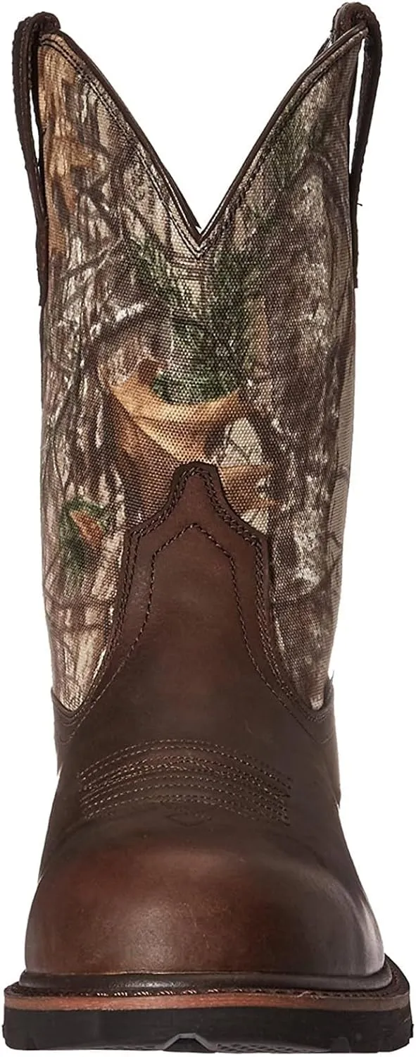 Mens Cowboy Boots: Square Toe, Embroidered, Wide Calf, Slip On, Brown Leather, Western, Winter Boots (7.5-13 US, 38-48 EU)