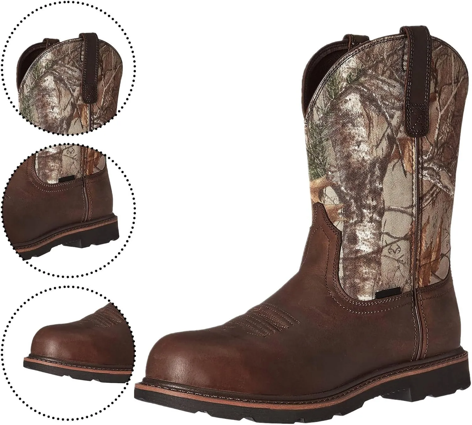 Mens Cowboy Boots: Square Toe, Embroidered, Wide Calf, Slip On, Brown Leather, Western, Winter Boots (7.5-13 US, 38-48 EU)