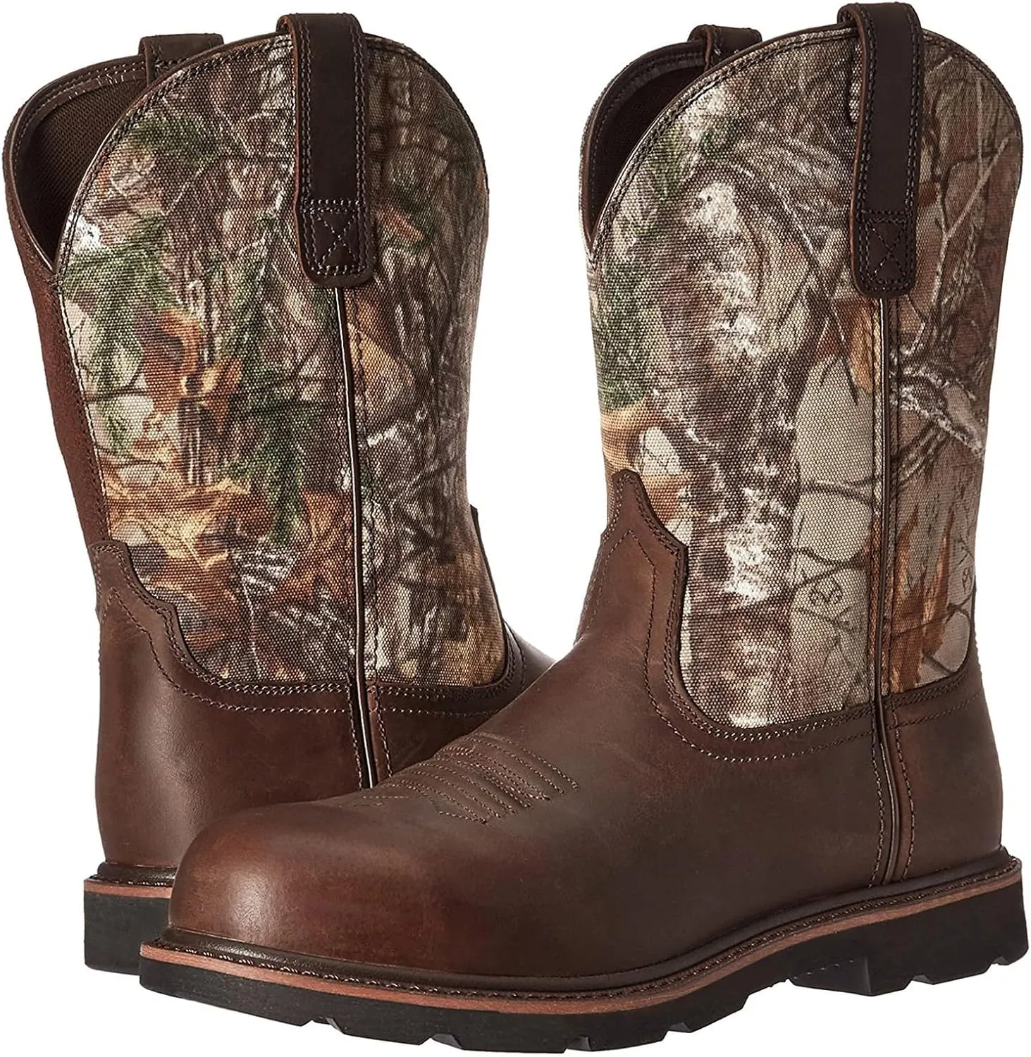 Mens Cowboy Boots: Square Toe, Embroidered, Wide Calf, Slip On, Brown Leather, Western, Winter Boots (7.5-13 US, 38-48 EU)