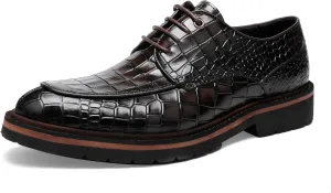 Men's Crocodile Pattern Leather Dress Shoes Loafers,Formal Business Lace up Shoes for Men