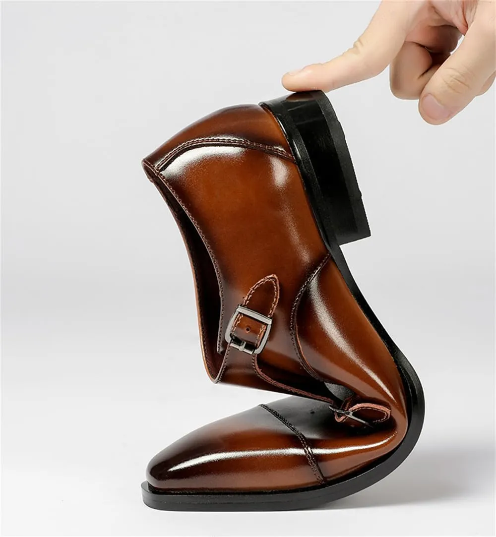 Mens Double Monk Strap Slip on Loafer Cap Toe Leather Oxford Formal Business Casual Dress Shoes for Men