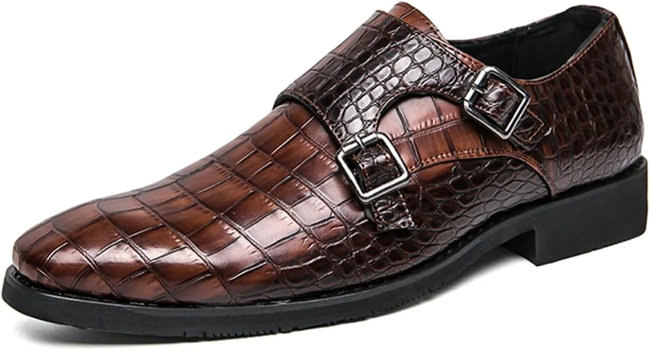 Mens Double Monk Strap Slip on Loafer Cap Toe Leather Oxford Formal Business Dress Shoes for Men