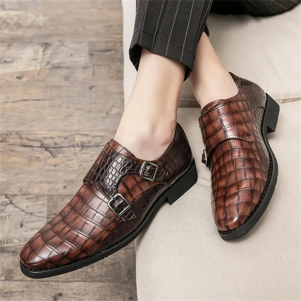Mens Double Monk Strap Slip on Loafer Cap Toe Leather Oxford Formal Business Dress Shoes for Men