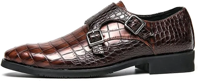 Mens Double Monk Strap Slip on Loafer Cap Toe Leather Oxford Formal Business Dress Shoes for Men