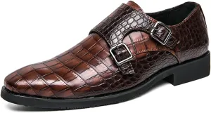 Mens Double Monk Strap Slip on Loafer Cap Toe Leather Oxford Formal Business Dress Shoes for Men