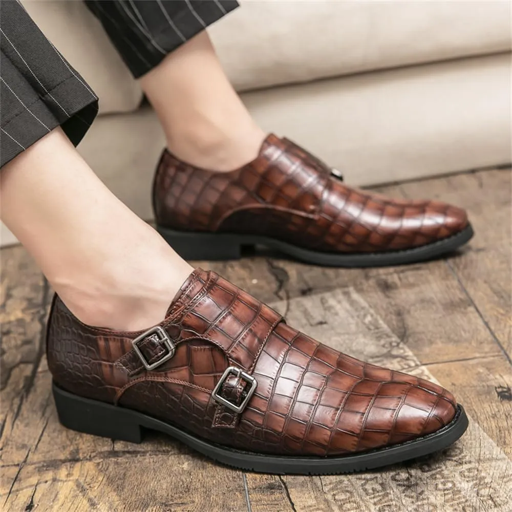 Mens Double Monk Strap Slip on Loafer Cap Toe Leather Oxford Formal Business Dress Shoes for Men