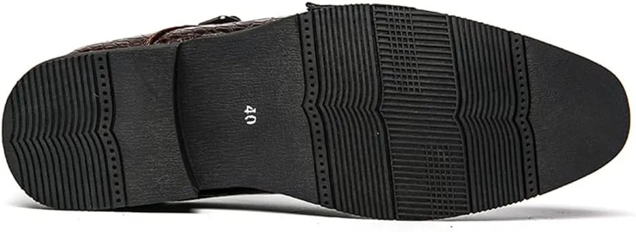 Mens Double Monk Strap Slip on Loafer Cap Toe Leather Oxford Formal Business Dress Shoes for Men