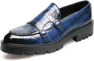 Mens Double Monk Strap Slip on Loafer PU Leather Oxford Formal Business Casual Comfortable Dress Shoes for Men