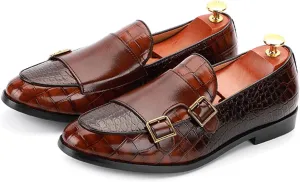 Men's Double Monk Strap Slip On Loafers Leather Formal Business Casual Comfortable Dress Shoes for Men