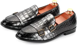 Men's Double Monk Strap Slip On Loafers Leather Formal Business Casual Comfortable Dress Shoes for Men