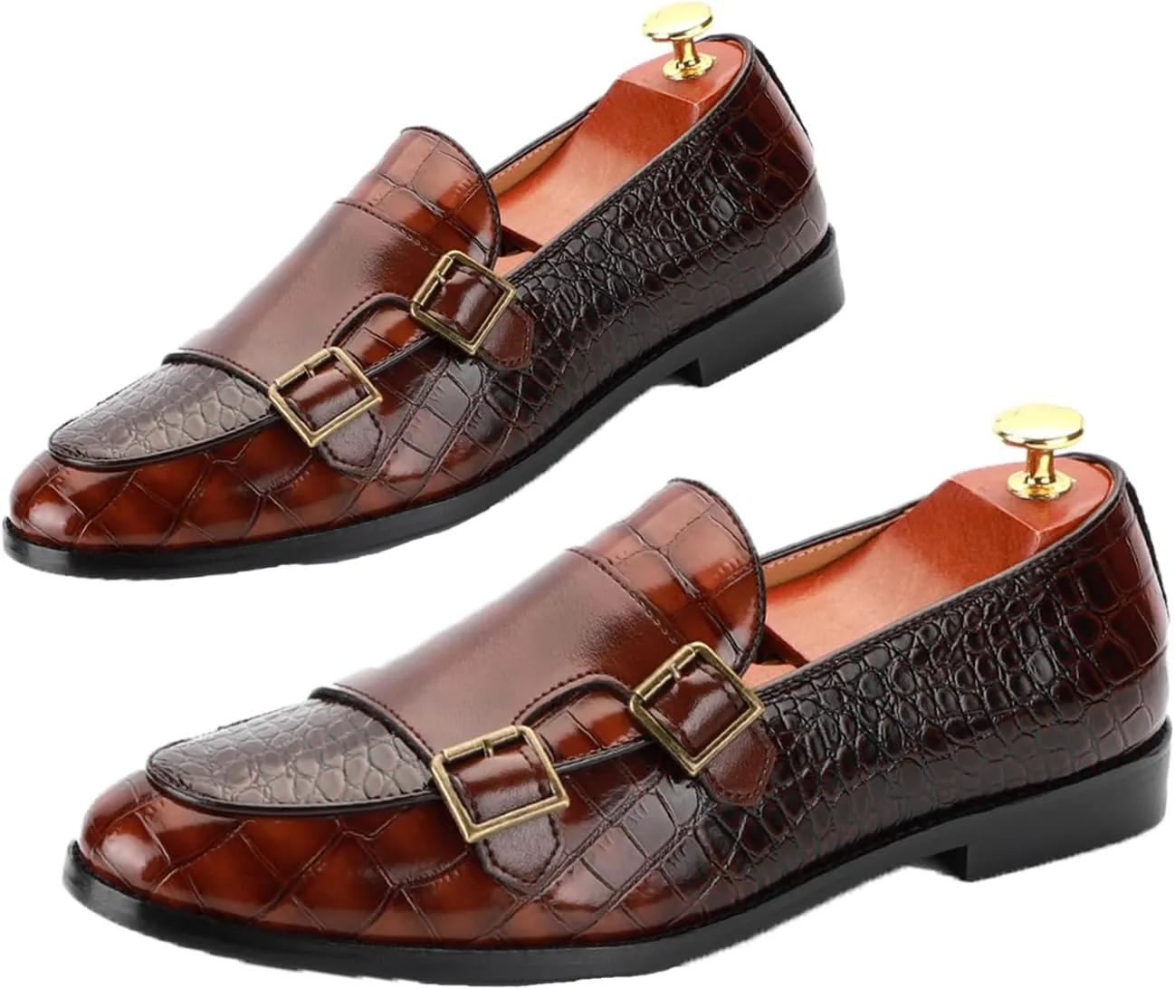 Men's Double Monk Strap Slip On Loafers Leather Formal Business Casual Comfortable Dress Shoes for Men