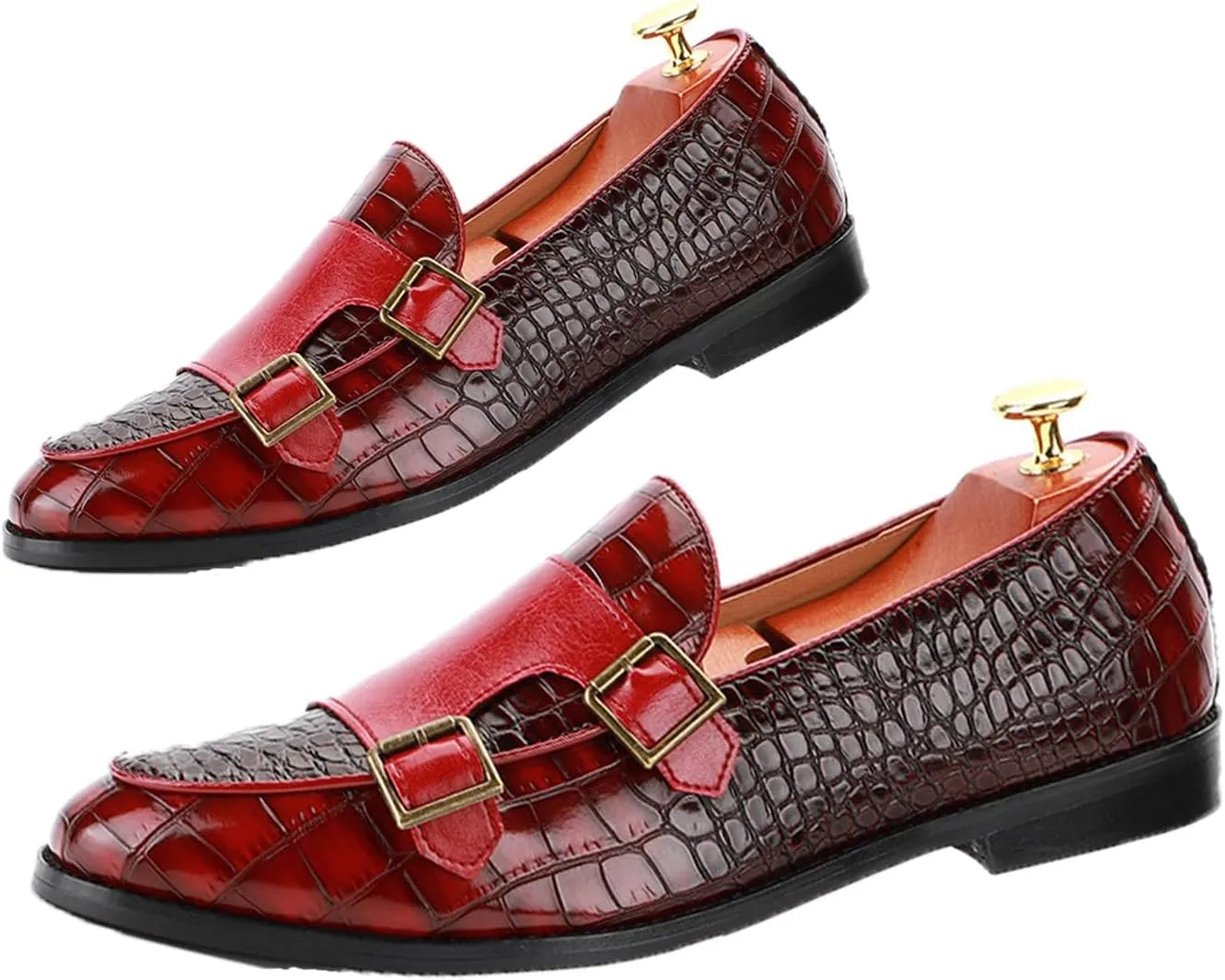 Men's Double Monk Strap Slip On Loafers Leather Formal Business Casual Comfortable Dress Shoes for Men
