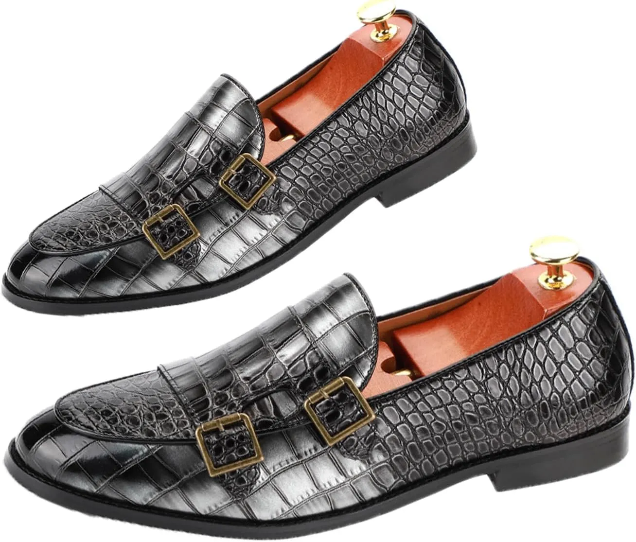 Men's Double Monk Strap Slip On Loafers Leather Formal Business Casual Comfortable Dress Shoes for Men