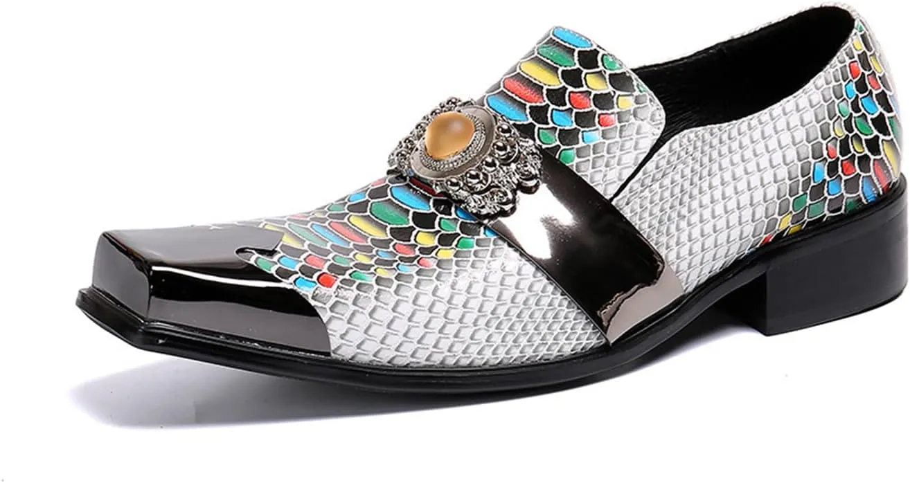 Mens Dress Shoes, Casual Loafers Cowhide Shoes Genuine Leather Large Size Low Top Metal Toe Slip-Ons Breathable Business Formal Shoes
