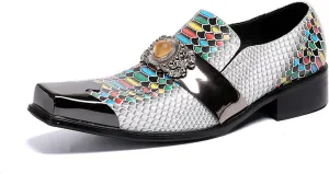 Mens Dress Shoes, Casual Loafers Cowhide Shoes Genuine Leather Large Size Low Top Metal Toe Slip-Ons Breathable Business Formal Shoes