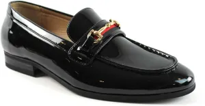 Men's Dress Shoes Patent Black Loafer with Gold Buckle Slip On Formal Modern Classic