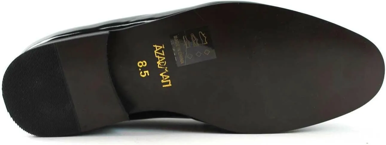 Men's Dress Shoes Patent Black Loafer with Gold Buckle Slip On Formal Modern Classic