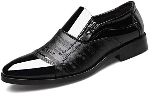 Men's Dress Shoes Patent Leather Loafers Pointed Zipper Oxford Formal Business Tuxedo Shoes