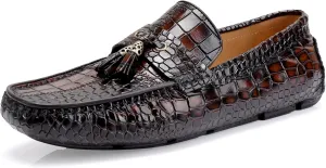 Men's Dress Shoes with Tassel, Classic Leather Crocodile Pattern Driving Shoes for Men