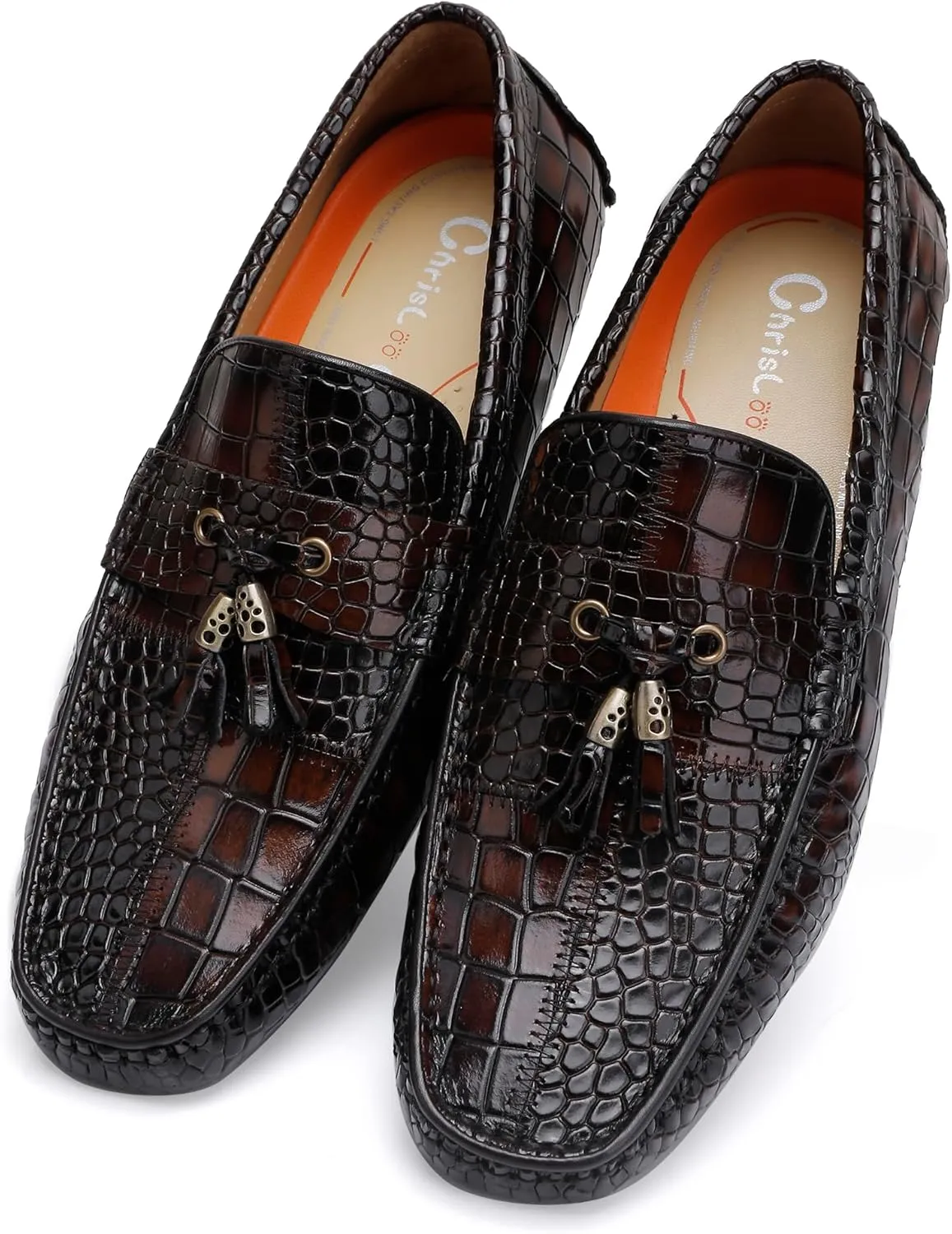 Men's Dress Shoes with Tassel, Classic Leather Crocodile Pattern Driving Shoes for Men