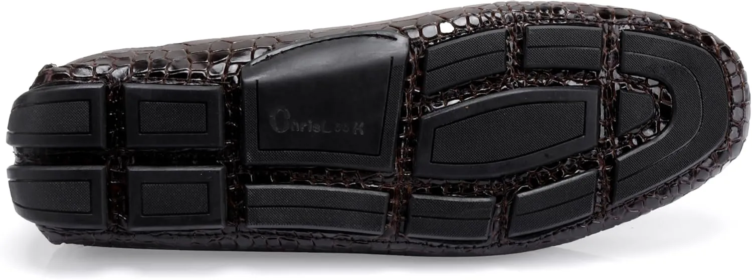 Men's Dress Shoes with Tassel, Classic Leather Crocodile Pattern Driving Shoes for Men