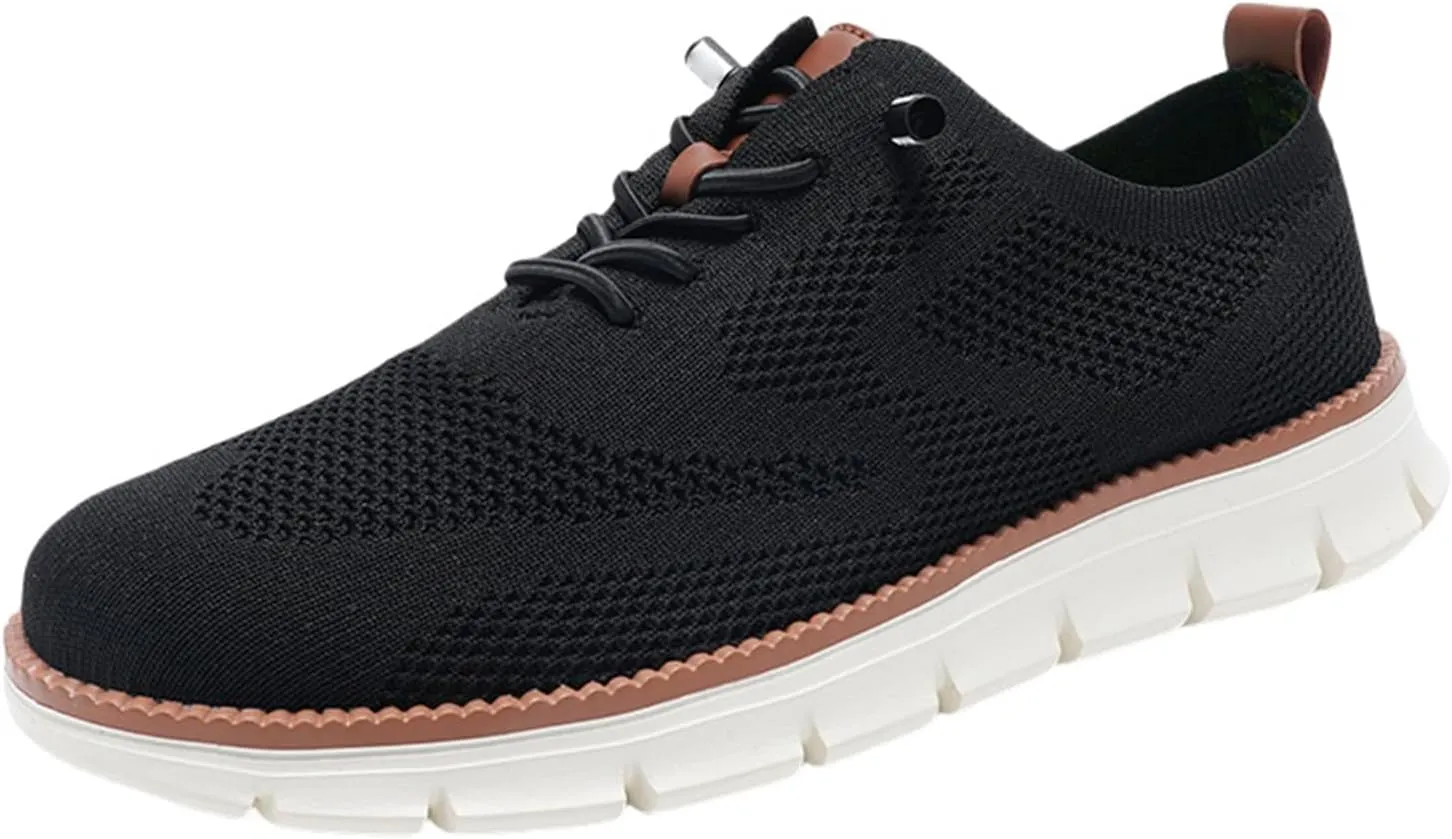 Mens Dress Shoes Work Shoes Wide Width Non Slip Casual Dress Lightweight Breathable Basic Relaxed Shoe Business Workout Walking Running Outdoor Sneakers Mesh Knit Lace-Up Soft Loafers Oxfords