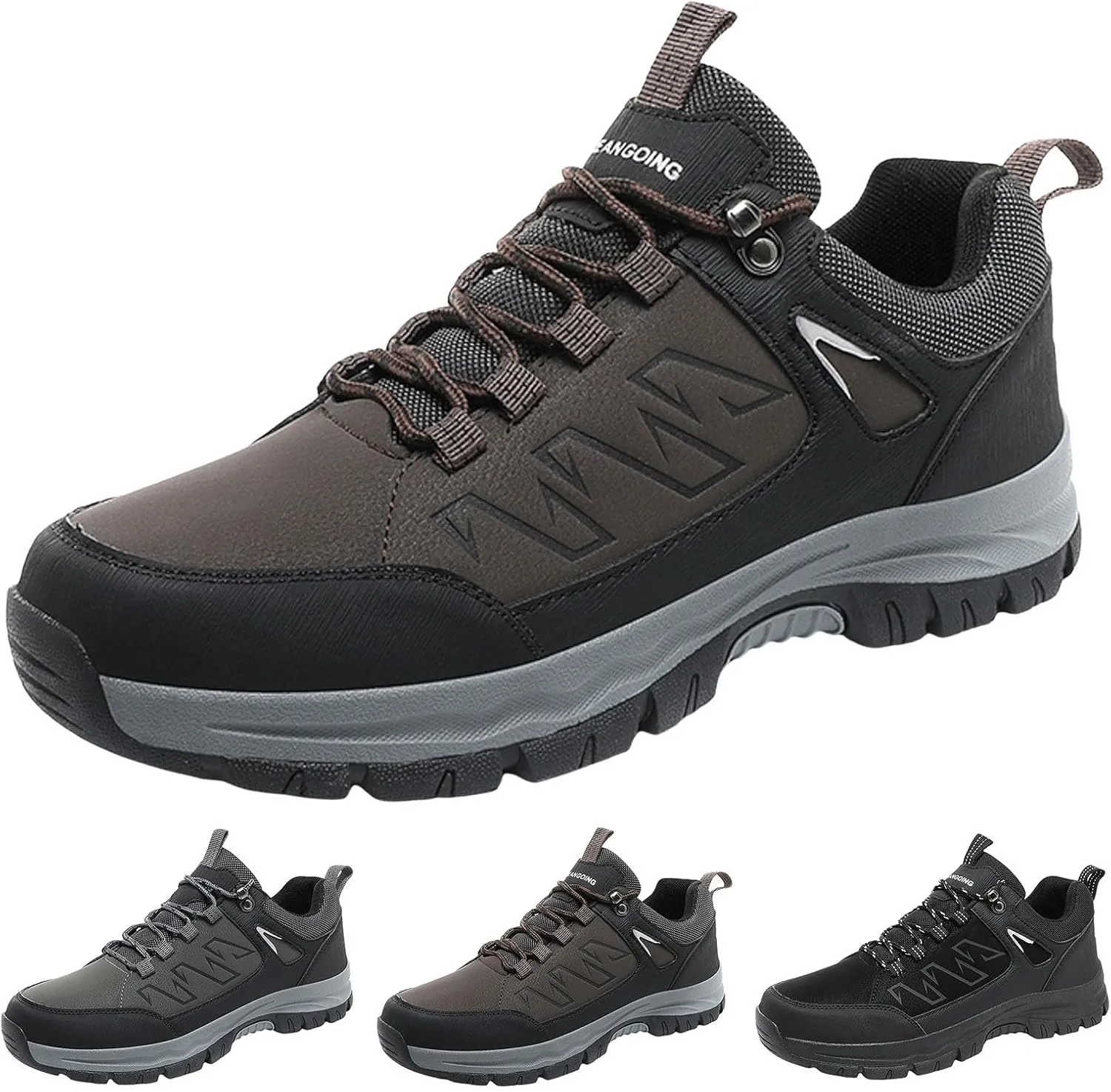 Men's Entry Level Hiking Waterproof Casual Breathable Leather Outdoor Lightweight Non Slip Comfortable Mountaineering Climbing Walking Work Shoes for Men