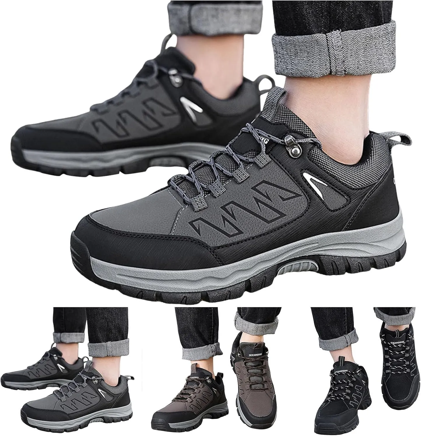 Men's Entry Level Hiking Waterproof Casual Breathable Leather Outdoor Lightweight Non Slip Comfortable Mountaineering Climbing Walking Work Shoes for Men