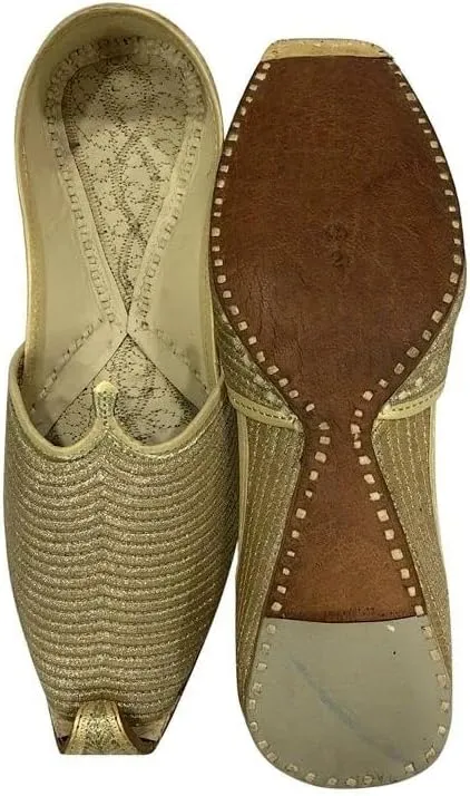 Mens Ethnic Designer Punjabi Jutti for Men Cream Gold Shoes Wedding Khussa Traditional Handmade Loafers