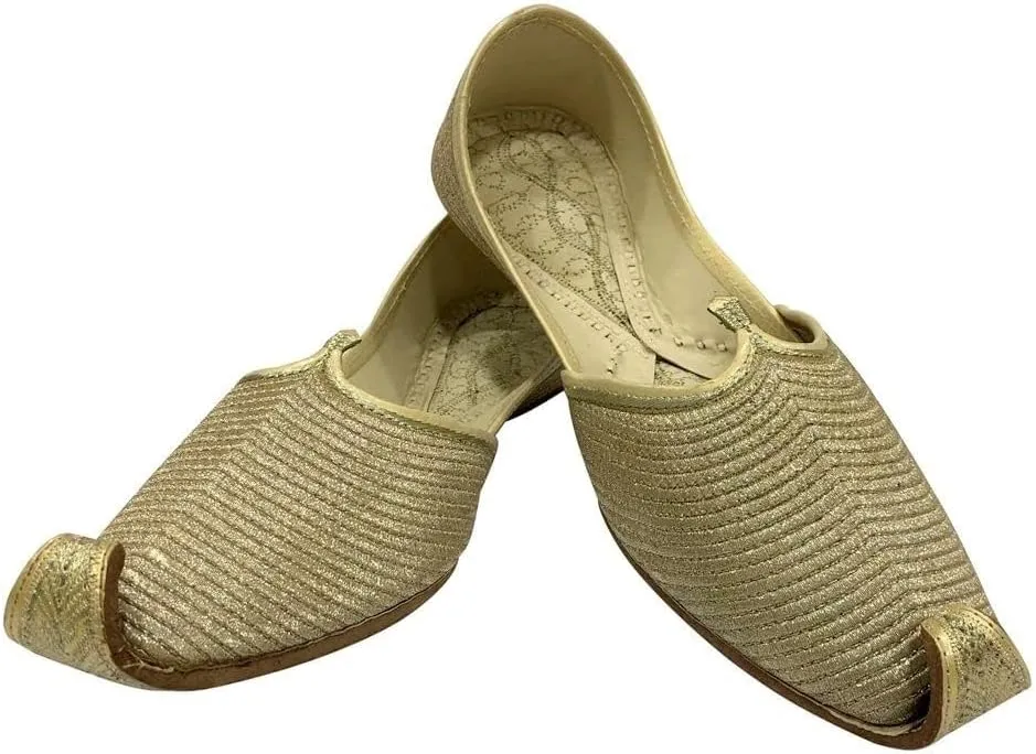 Mens Ethnic Designer Punjabi Jutti for Men Cream Gold Shoes Wedding Khussa Traditional Handmade Loafers