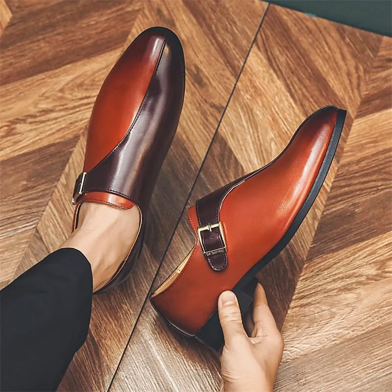 Men's Fashion Casual Leather Dress Shoes, British Two-Tone Cowhide Formal Wedding Shoes, Breathable Slip-On Loafers for Men