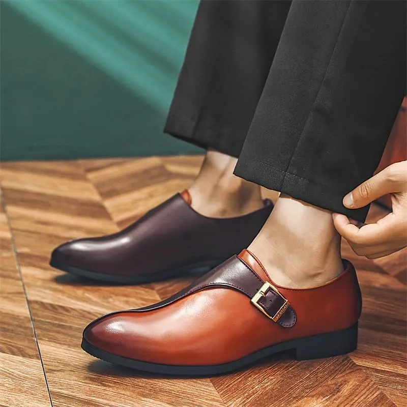 Men's Fashion Casual Leather Dress Shoes, British Two-Tone Cowhide Formal Wedding Shoes, Breathable Slip-On Loafers for Men