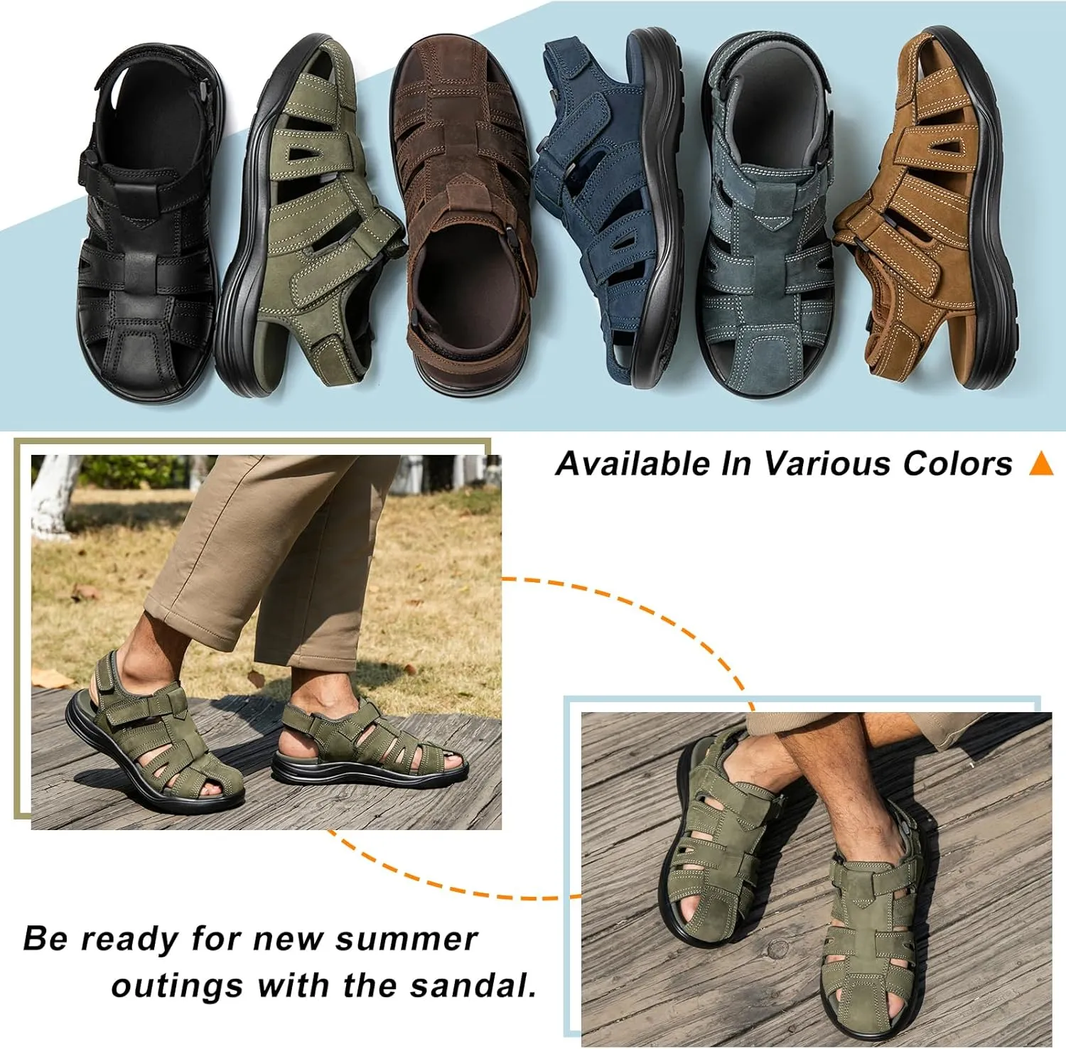 Mens Fisherman Leather Closed Toe Sandals Walking Dress Casual Sandalias Whith Memory Foam Summer Outdoor Athletic Adjustable Comfortable