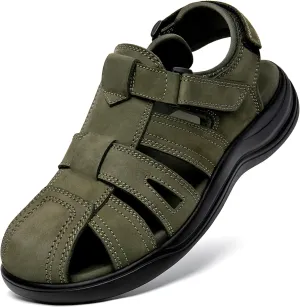 Mens Fisherman Leather Closed Toe Sandals Walking Dress Casual Sandalias Whith Memory Foam Summer Outdoor Athletic Adjustable Comfortable