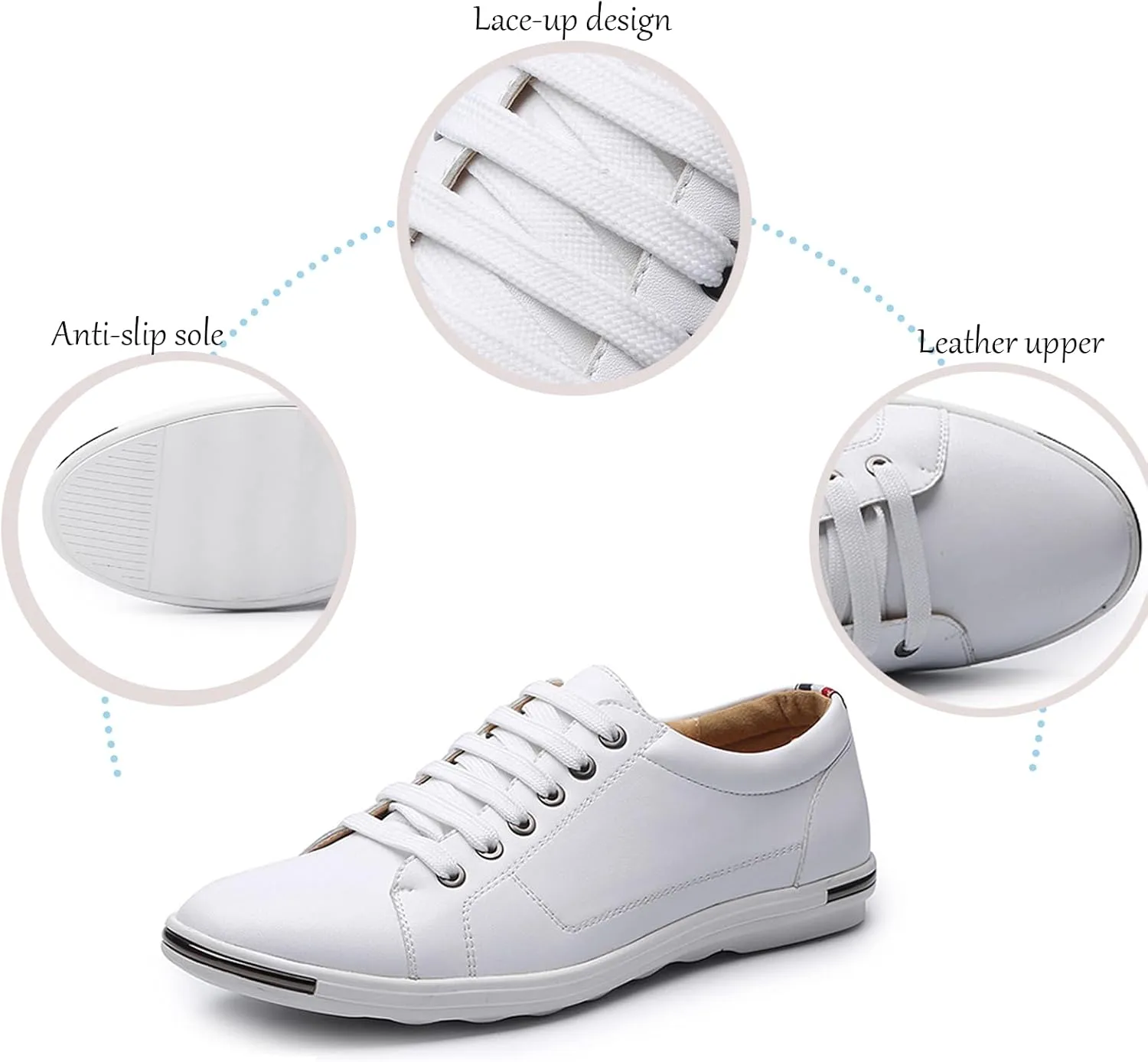 Men's Flat Dress Sneakers Leather Lace-Up Round Toe Design with Soft Sole, Non-Slip Business Work Shoes for Daily and Sporting Activities