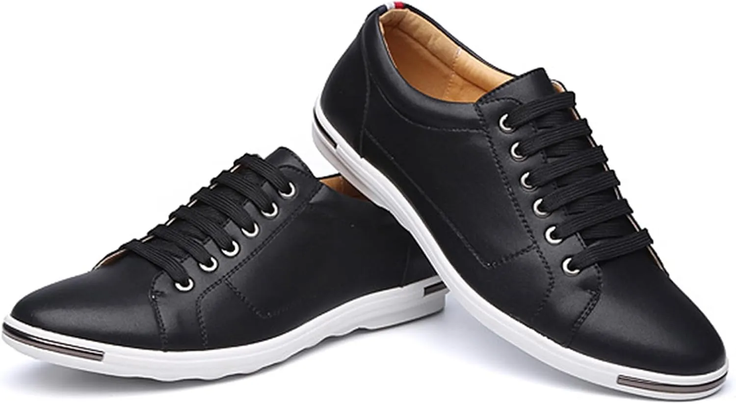 Men's Flat Dress Sneakers Leather Lace-Up Round Toe Design with Soft Sole, Non-Slip Business Work Shoes for Daily and Sporting Activities