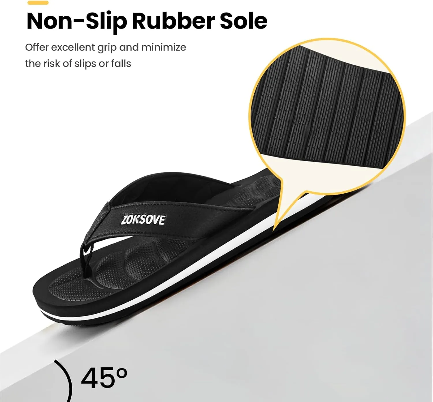Mens Flip Flops - Comfort Arch Support Slides - Memory Foam Slip On Beach Sandals - Waterproof Open Toe Thong Slippers Summer Footwear