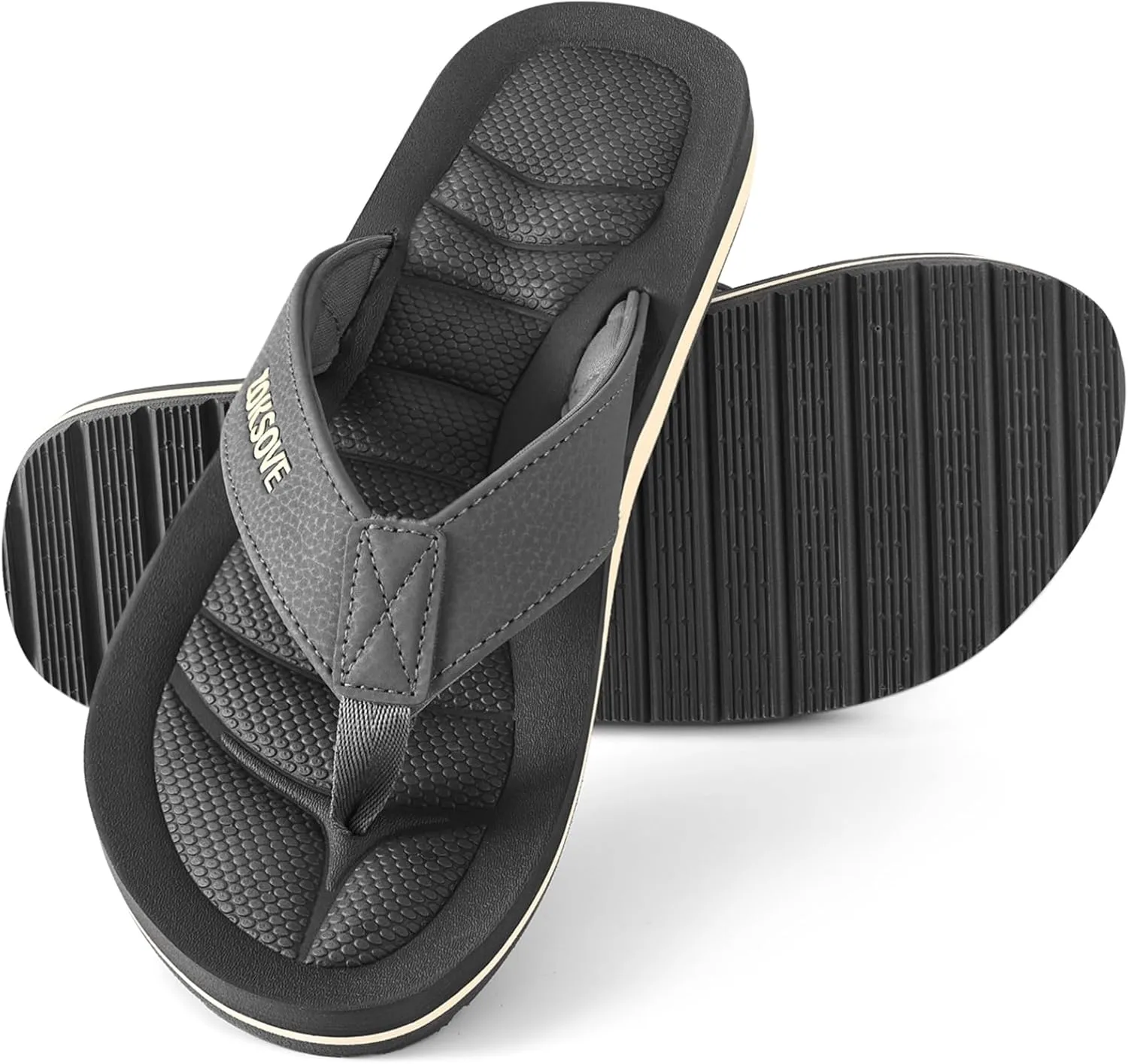 Mens Flip Flops - Comfort Arch Support Slides - Memory Foam Slip On Beach Sandals - Waterproof Open Toe Thong Slippers Summer Footwear