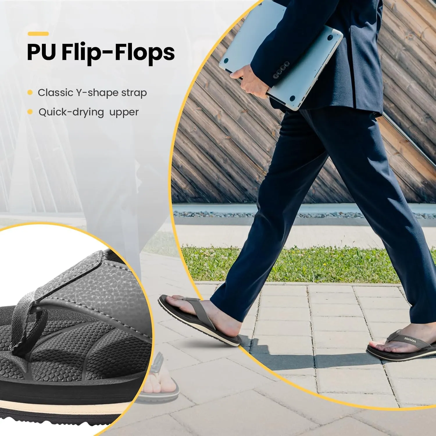 Mens Flip Flops - Comfort Arch Support Slides - Memory Foam Slip On Beach Sandals - Waterproof Open Toe Thong Slippers Summer Footwear