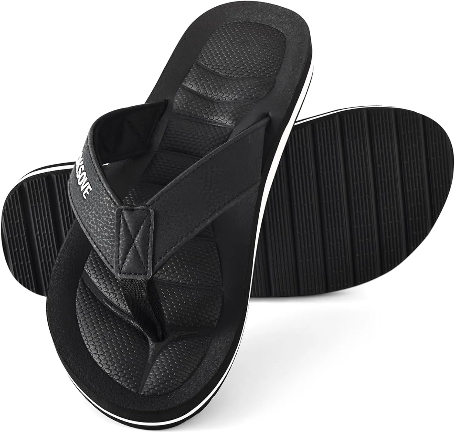 Mens Flip Flops - Comfort Arch Support Slides - Memory Foam Slip On Beach Sandals - Waterproof Open Toe Thong Slippers Summer Footwear
