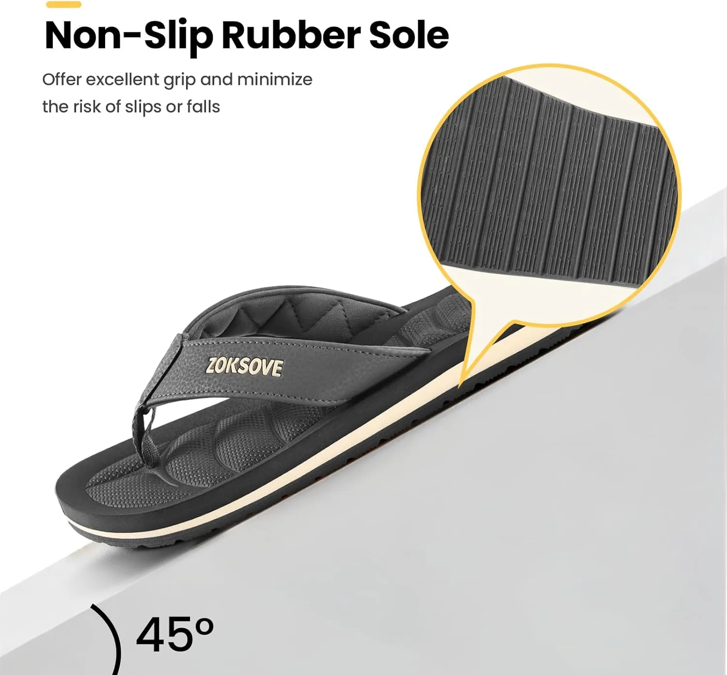 Mens Flip Flops - Comfort Arch Support Slides - Memory Foam Slip On Beach Sandals - Waterproof Open Toe Thong Slippers Summer Footwear