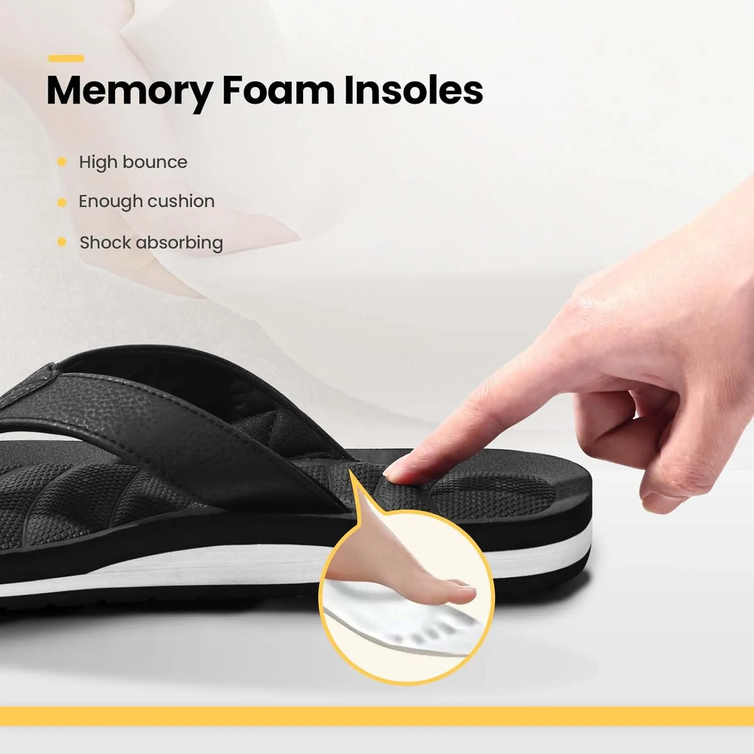 Mens Flip Flops - Comfort Arch Support Slides - Memory Foam Slip On Beach Sandals - Waterproof Open Toe Thong Slippers Summer Footwear