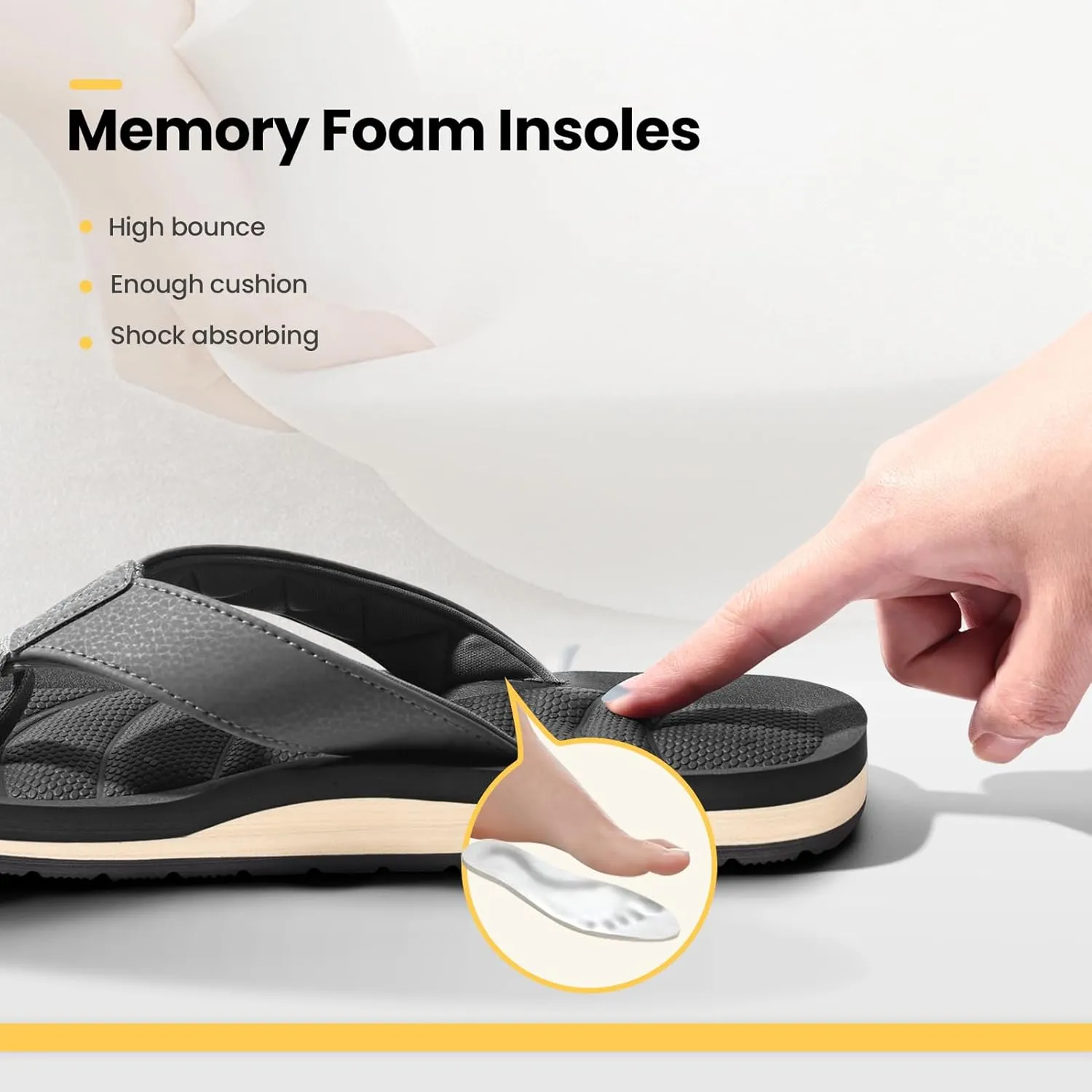 Mens Flip Flops - Comfort Arch Support Slides - Memory Foam Slip On Beach Sandals - Waterproof Open Toe Thong Slippers Summer Footwear