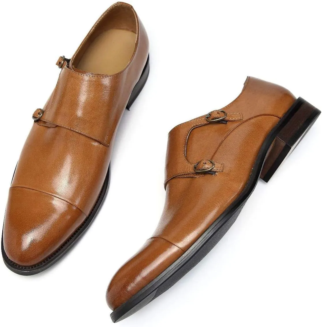 Men's Formal Dress Shoes，Double Buckle Monk Shoes Business Leather Shoes Loafers Urban Walking Work Party Banquet,Brown- 41/UK 7.5/US 8